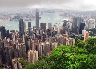 A view of the city skyline is seen from the Peak in Hong Kong. (EPA/Paul Hilton)
